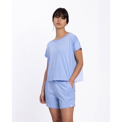 Blanco Pijama corto de mujer de viscosa liso. (42) Azul claro mujer Blanco Pijama corto de mujer de viscosa liso. (42) Azul claro mujer