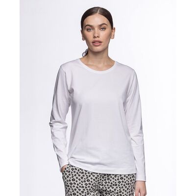 Camiseta de mujer de algodón elástico de manga larga. (40) Blanco mujer Camiseta de mujer de algodón elástico de manga larga. (40) Blanco mujer