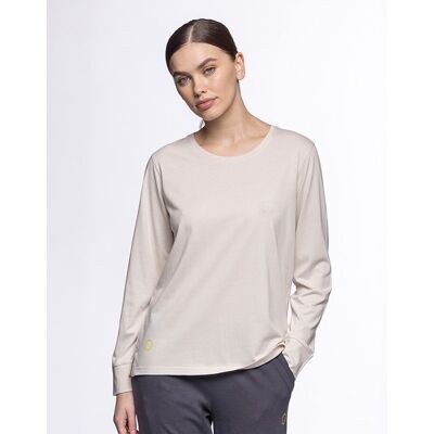 Blanco camiseta de mujer de manga larga de algodón y modal. (36) Beige mujer Blanco camiseta de mujer de manga larga de algodón y modal. (36) Beige mujer
