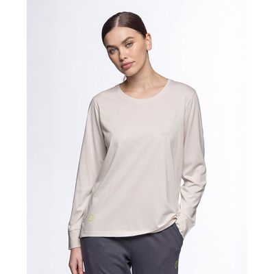 Blanco camiseta de mujer de manga larga de algodón y modal. (42) Beige mujer Blanco camiseta de mujer de manga larga de algodón y modal. (42) Beige mujer