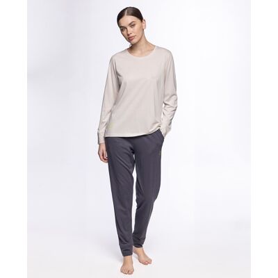 Blanco Pantalón de mujer largo de algodón y modal. (36) Gris oscuro mujer Blanco Pantalón de mujer largo de algodón y modal. (36) Gris oscuro mujer