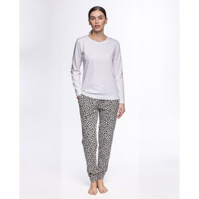 Blanco Pantalón largo de mujer en algodón elástico. (42) Gris / Negro mujer Blanco Pantalón largo de mujer en algodón elástico. (42) Gris / Negro mujer