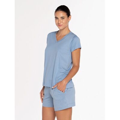 Blanco Pijama de mujer corto de bambú y algodón. (42) Azul celeste mujer Blanco Pijama de mujer corto de bambú y algodón. (42) Azul celeste mujer