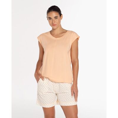Blanco Pijama de mujer corto de algodón. (38) Salmón mujer Blanco Pijama de mujer corto de algodón. (38) Salmón mujer