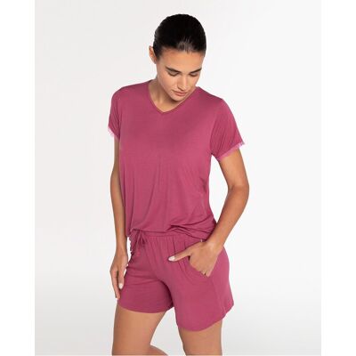 Blanco Pijama de mujer de modal elástico. (38) Fucsia mujer Blanco Pijama de mujer de modal elástico. (38) Fucsia mujer