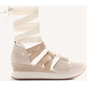 Gioseppo Sandalias de cuña de mujer abiertas con piel serraje atadas con lazos. (36) Blanco roto mujer Gioseppo Sandalias de cuña de mujer abiertas con piel serraje atadas con lazos. (36) Blanco roto mujer