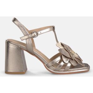 Alma en Pena Sandalias de tacón de mujer en piel efecto metalizado con detalle flor. (39) Oro mujer Alma en Pena Sandalias de tacón de mujer en piel efecto metalizado con detalle flor. (39) Oro mujer