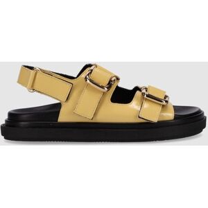 ALOHAS Sandalias planas de mujer de charol con tiras y hebillas. (36) Amarillo mujer ALOHAS Sandalias planas de mujer de charol con tiras y hebillas. (36) Amarillo mujer