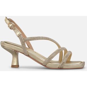 Alma en Pena Sandalias de tacón de mujer en piel efecto metalizado con tiras tubulares de transfer. (40) Oro mujer Alma en Pena Sandalias de tacón de mujer en piel efecto metalizado con tiras tubulares de transfer. (40) Oro mujer
