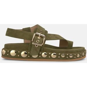 Alma en Pena Sandalias planas de mujer en piel con tiras anchas con hebilla y posición para el dedo. (39) Kaki mujer Alma en Pena Sandalias planas de mujer en piel con tiras anchas con hebilla y posición para el dedo. (39) Kaki mujer