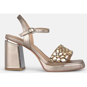 Alma en Pena Sandalias de tacón de mujer en piel efecto metalizado con tira delantera de pedreria. (40) Oro mujer Alma en Pena Sandalias de tacón de mujer en piel efecto metalizado con tira delantera de pedreria. (40) Oro mujer