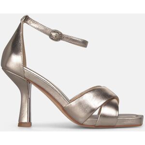 Alma en Pena Sandalias de tacón de mujer en piel efecto metalizado con tiras delanteras cruzadas. (39) Oro mujer Alma en Pena Sandalias de tacón de mujer en piel efecto metalizado con tiras delanteras cruzadas. (39) Oro mujer