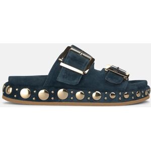 Alma en Pena Sandalias planas de mujer en piel con tiras anchas y detalle de tachuelas en la plataforma. (40) Azul marino mujer Alma en Pena Sandalias planas de mujer en piel con tiras anchas y detalle de tachuelas en la plataforma. (40) Azul marino mujer