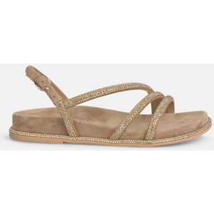 Alma en Pena Sandalias planas de mujer en piel con tiras cruzadas con detalle de transfer. (40) Arena mujer Alma en Pena Sandalias planas de mujer en piel con tiras cruzadas con detalle de transfer. (40) Arena mujer