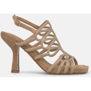 Alma en Pena Sandalias de tacón de mujer en piel con cuerpo en rejilla y cierre de hebilla. (40) Arena mujer Alma en Pena Sandalias de tacón de mujer en piel con cuerpo en rejilla y cierre de hebilla. (40) Arena mujer