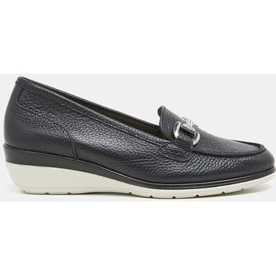 24HRS Mocasin de cuña en piel metalizada platino. (36) Negro mujer 24HRS Mocasin de cuña en piel metalizada platino. (36) Negro mujer