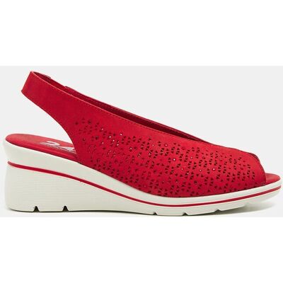 24HRS Zapato tipo pee-toe en color arena con cristales. (38) Rojo mujer 24HRS Zapato tipo pee-toe en color arena con cristales. (38) Rojo mujer