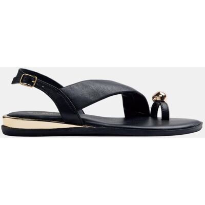 Gioseppo Sandalias planas de mujer de piel y anillo con joya. (39) Negro mujer Gioseppo Sandalias planas de mujer de piel y anillo con joya. (39) Negro mujer