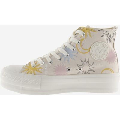 Victoria Zapatillas de lona de mujer abotinadas soles con sello retro y doble plataforma. (39) Natural mujer Victoria Zapatillas de lona de mujer abotinadas soles con sello retro y doble plataforma. (39) Natural mujer