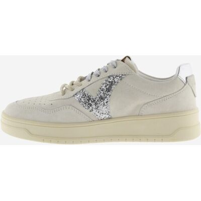 Victoria Zapatillas deportivas de mujer de serraje con logotipo de glitter y pieza trasera metalizada. (37) Crudo mujer Victoria Zapatillas deportivas de mujer de serraje con logotipo de glitter y pieza trasera metalizada. (37) Crudo mujer