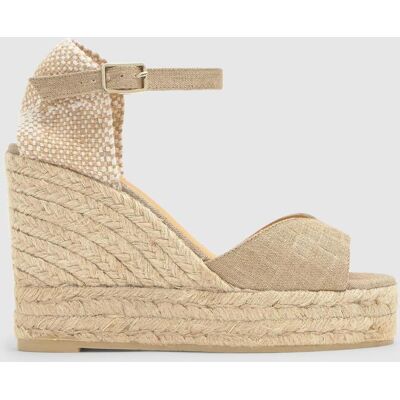 Castañer Sandalias de cuña de mujer Blaudi con cierre de hebilla y escote en v. (36) Oro mujer Castañer Sandalias de cuña de mujer Blaudi con cierre de hebilla y escote en v. (36) Oro mujer