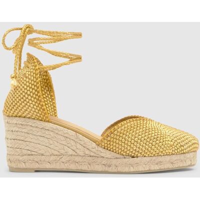 Castañer Alpargatas con cintas de mujer Cora con hilos metalizados. (39) Amarillo mujer Castañer Alpargatas con cintas de mujer Cora con hilos metalizados. (39) Amarillo mujer