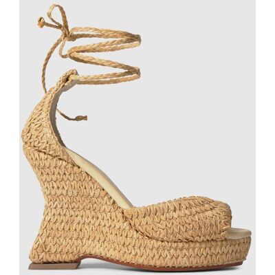 Castañer Sandalia de cuña de mujer en rafia natural trenzada con cordones. (39) Natural mujer Castañer Sandalia de cuña de mujer en rafia natural trenzada con cordones. (39) Natural mujer