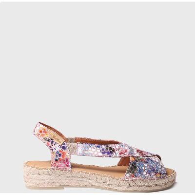 Toni Alpargatas de cuña de mujer de piel con estampado de flores y elásticos. (34) Multicolor mujer Toni Alpargatas de cuña de mujer de piel con estampado de flores y elásticos. (34) Multicolor mujer