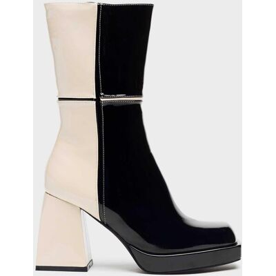 Mim Botas de mujer con tacón de bloque y caña media. (38) Negro / Blanco mujer Mim Botas de mujer con tacón de bloque y caña media. (38) Negro / Blanco mujer