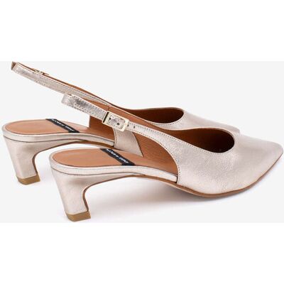Ángel Alarcón Zapato de salón de mujer con tacón bajo, punta fina y talón descubierto de piel metalizada text, SUZANNE. (39) Platino mujer Ángel Alarcón Zapato de salón de mujer con tacón bajo, punta fina y talón descubierto de piel metalizada text, SUZANNE. (39) Platino mujer