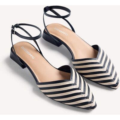 Gioseppo Sandalias de tacón de mujer de piel con tacón estilo salones destalonados bicolor con patrón de rayas. (36) Blanco / Negro mujer Gioseppo Sandalias de tacón de mujer de piel con tacón estilo salones destalonados bicolor con patrón de rayas. (36) Blanco / Negro mujer
