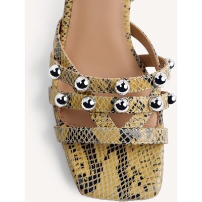 Gioseppo Sandalias de tacón de mujer de piel con estampado de serpiente y detalle de tachas. (37) Amarillo / Negro mujer Gioseppo Sandalias de tacón de mujer de piel con estampado de serpiente y detalle de tachas. (37) Amarillo / Negro mujer