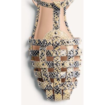 Gioseppo Bailarinas planas de mujer estilo cangrejeras de piel con estampado de serpiente. (40) Amarillo / Negro mujer Gioseppo Bailarinas planas de mujer estilo cangrejeras de piel con estampado de serpiente. (40) Amarillo / Negro mujer