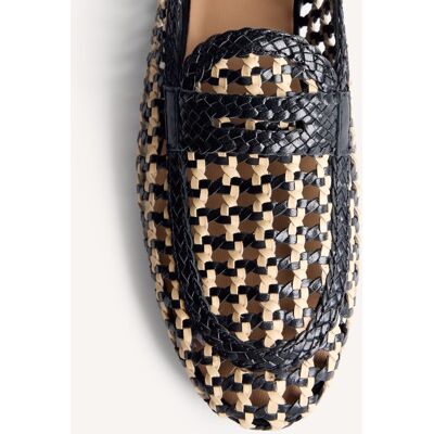 Gioseppo Mocasines planos de mujer de piel con trenzado bicolor hecho a mano. (39) Negro / Natural mujer Gioseppo Mocasines planos de mujer de piel con trenzado bicolor hecho a mano. (39) Negro / Natural mujer