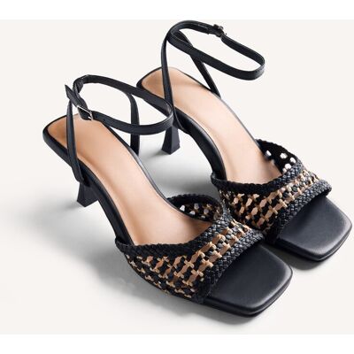 Gioseppo Peep toes de mujer de piel trenzada bicolor. (37) Negro / Natural mujer Gioseppo Peep toes de mujer de piel trenzada bicolor. (37) Negro / Natural mujer