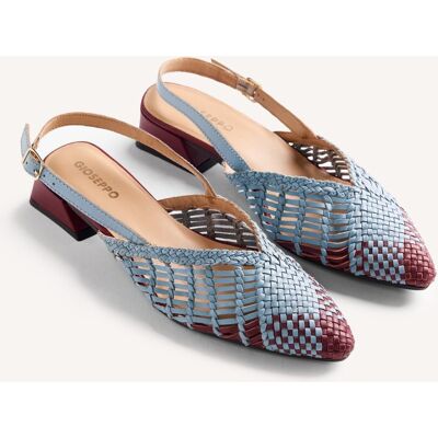 Gioseppo Bailarinas con tacón de mujer destalonadas de piel bicolor con trenzado artesanal. (37) Azul claro mujer Gioseppo Bailarinas con tacón de mujer destalonadas de piel bicolor con trenzado artesanal. (37) Azul claro mujer
