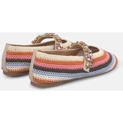 Alma en Pena Bailarinas planas de mujer en crochet con tira delantera con detalle joya. (39) Multicolor mujer Alma en Pena Bailarinas planas de mujer en crochet con tira delantera con detalle joya. (39) Multicolor mujer