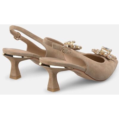 Alma en Pena Zapatos de salón de mujer destalonados de piel con detalle joya frontal. (39) Arena mujer Alma en Pena Zapatos de salón de mujer destalonados de piel con detalle joya frontal. (39) Arena mujer