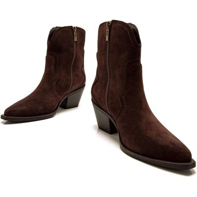 mustang Botines de mujer en piel de serraje y tacón cowboy. (39) Marrón oscuro mujer mustang Botines de mujer en piel de serraje y tacón cowboy. (39) Marrón oscuro mujer