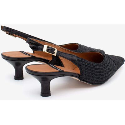 Ángel Alarcón Zapatos de salón de mujer destalonado de punta fina y tacón bajo de cordón de rafia, OLIVIA. (37) Negro mujer Ángel Alarcón Zapatos de salón de mujer destalonado de punta fina y tacón bajo de cordón de rafia, OLIVIA. (37) Negro mujer