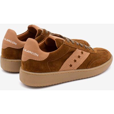 Ángel Alarcón Zapatillas retro de piel de mujer de serraje con estrellas troqueladas, Deborah. (35) Marrón claro mujer Ángel Alarcón Zapatillas retro de piel de mujer de serraje con estrellas troqueladas, Deborah. (35) Marrón claro mujer
