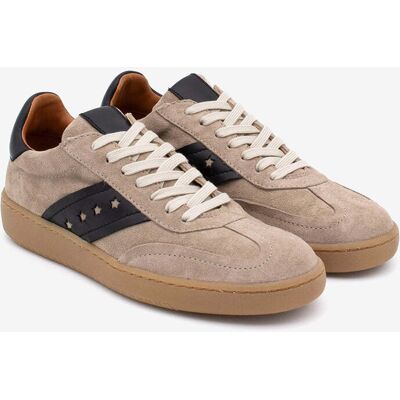 Ángel Alarcón Zapatillas retro de piel de mujer de serraje con estrellas troqueladas, Deborah. (39) Beige mujer Ángel Alarcón Zapatillas retro de piel de mujer de serraje con estrellas troqueladas, Deborah. (39) Beige mujer