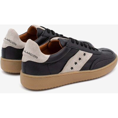Ángel Alarcón Zapatillas retro de piel de mujer con estrellas troqueladas, Deborah. (35) Negro / Blanco mujer Ángel Alarcón Zapatillas retro de piel de mujer con estrellas troqueladas, Deborah. (35) Negro / Blanco mujer