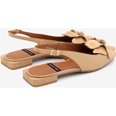 Ángel Alarcón Slipper de mujer con tacón plano, de punta cuadrada con flor de adorno de Piel grano suave, ROSINA. (36) Camel mujer Ángel Alarcón Slipper de mujer con tacón plano, de punta cuadrada con flor de adorno de Piel grano suave, ROSINA. (36) Camel mujer
