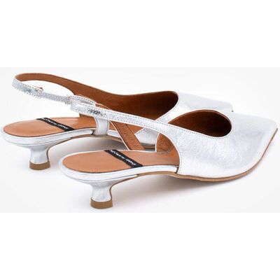Ángel Alarcón Zapato de salón destalonado con punta fina y tacón bajo de piel metalizada text, FABIANA. (36) Plata metalizada mujer Ángel Alarcón Zapato de salón destalonado con punta fina y tacón bajo de piel metalizada text, FABIANA. (36) Plata metalizada mujer