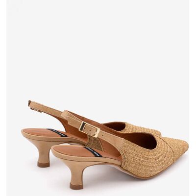 Ángel Alarcón Zapatos de salón de mujer destalonado de punta fina y tacón bajo de cordón de rafia, OLIVIA. (40) Beige mujer Ángel Alarcón Zapatos de salón de mujer destalonado de punta fina y tacón bajo de cordón de rafia, OLIVIA. (40) Beige mujer