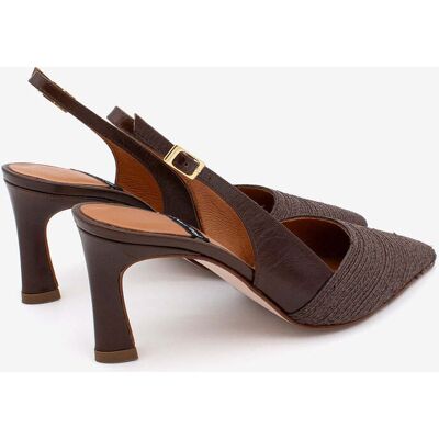 Ángel Alarcón Zapato de salón destalonado de mujer de punta fina y tacón alto de cordón de rafia, NARA. (36) Marrón oscuro mujer Ángel Alarcón Zapato de salón destalonado de mujer de punta fina y tacón alto de cordón de rafia, NARA. (36) Marrón oscuro mujer