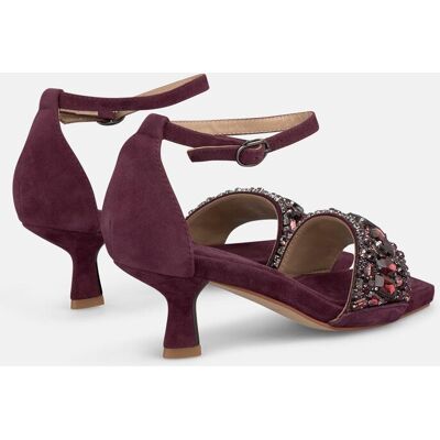 Alma en Pena Sandalias de tacón de mujer con tira ancha detalles joya. (40) Burdeos mujer Alma en Pena Sandalias de tacón de mujer con tira ancha detalles joya. (40) Burdeos mujer