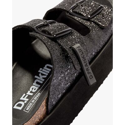 D.Franklin Sandalias planas de mujer con plataforma Vibe glitter. (39) Negro mujer D.Franklin Sandalias planas de mujer con plataforma Vibe glitter. (39) Negro mujer