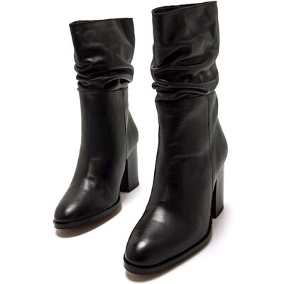 mustang Botas básicas de mujer en piel de serraje y caña arrugada. (38) Negro mujer mustang Botas básicas de mujer en piel de serraje y caña arrugada. (38) Negro mujer